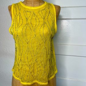 💛ZARA WOMANS TOP/ YELLOW BEADED DESIGN/ SIZE MEDIUM/ MESH LIKE-SEE THROUGH NWT